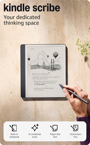 Kindle Scribe e-reader with pen