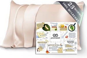 Promeed silk pillowcase on bed